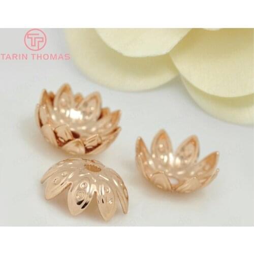 20PCS 9MM Hole 1.5MM 24K Champagne Gold Color Plated Brass Flower Beads Caps High Quality Diy Jewelry Accessories