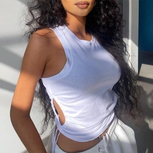 Summer Side Cut out Tank Top 2021 Women Cotton Black White Tops for Streetwear Sexy Casual Sleeveless Cropped Vest Clothing