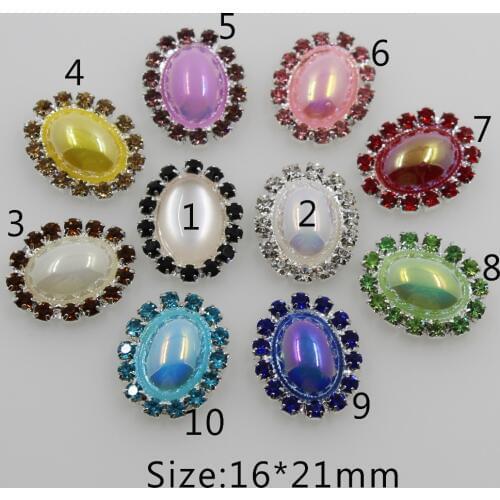 Fashion 10Pc 16*21MM Oval crystal ABcolor peral button rhinestone DIY Wedding crafts decorative hair flower center scrapbooking