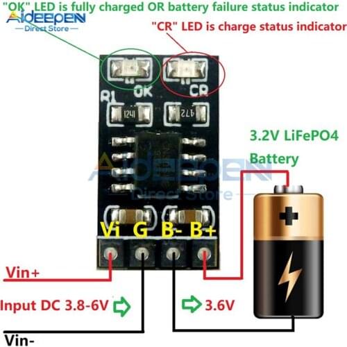 3.2V/3.6V 1A LiFePO4 Battery Charger Module CV/ CC With Overvoltage Protection Automatic Recharge Low-Power Sleep Module