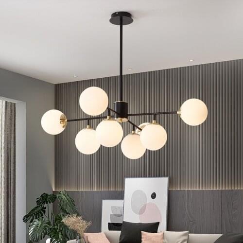 Nordic black and gold chandelier LED For Living Room Dining Kitchen glass bubble chandelier In The Hall Loft Home globe chandeli
