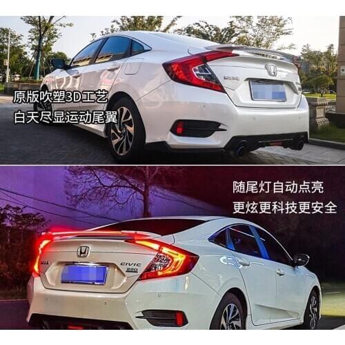 New Design Rear Wing Spoiler For Honda Civic 10 Gen Sedan 4D 2016-2017-2019 Flowing Brake Lamp Trunk ABS Plasti Spoiler Wing
