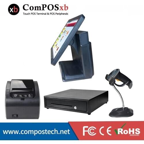 Pos all in one 15 inch pos touch all in one pc Pos system cash register pos and 80mm thermal printer Cash drawer