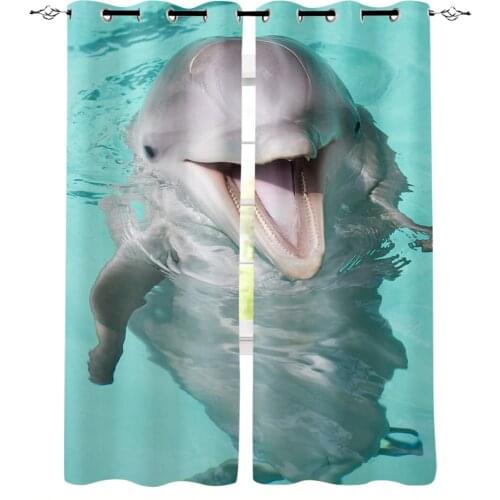 Smiling Dolphin Animal Modern Blackout Curtains For Living Room Bedroom Window Treatment Blinds Drapes Kitchen Curtains