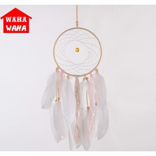 LED Light White Dream Catcher Woven Net Feather Tassel Hanging Decoration Dream Catcher Crafts Wall Hanging Home Party Decor