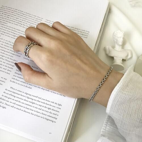 Thin Thai Silver 925 Sterling Silver Handmade Twist Woven Bangle For Women Vintage Retro Korean Jewelry Gifts