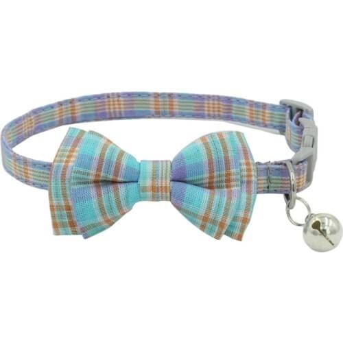Pet Dog Supplies Cute Buckle with Bell Pets Dog Collar with Lattice Bowknot for Small Dogs Cat