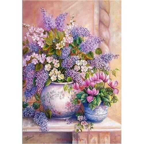 Embroidery Counted Cross Stitch Kits Needlework - Crafts 14 ct DMC Color DIY Arts Handmade Decor - Lilac Flowers