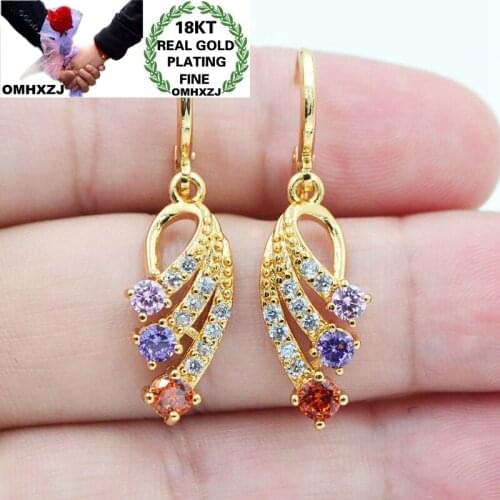 OMHXZJ Jewelry Wholesale EA595 European Fashion Woman Girl Party Birthday Wedding Gift Wing AAA Zircon 18KT Gold Drop Earrings