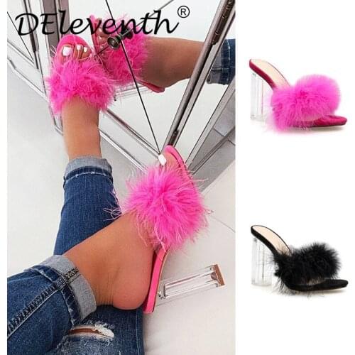 Women Sandals Thick High Heels Sandals Chaussures Femme Round Toe Flock 11CM Slip On Butterfly-knot women shoes size 35-42