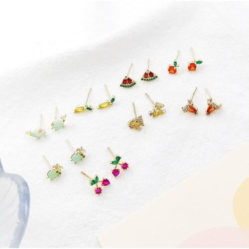 Ins Lovely Cartoon Fruit Seafood Marine Life Women Earrings 2021 Sweet Girls Ear Stud Ear Accessory Jewelry Lady Stud Earrings