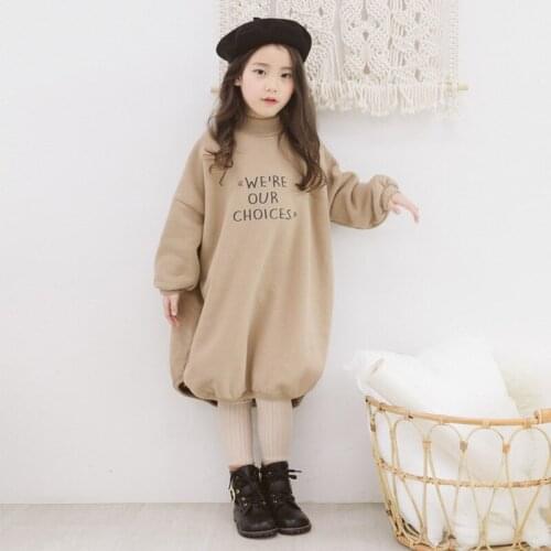 Girls Winter Sweateshirts Dresses Baby Girls Velvet Thicken Dresses Kids Casual Dresses Long High-collar Girls Dresses , #8050