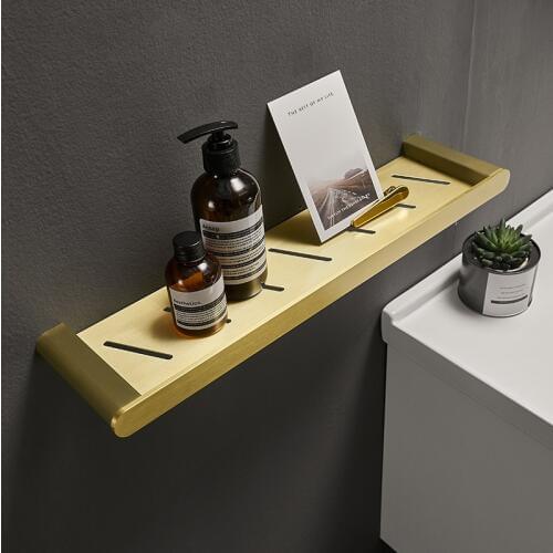 Gold Brushed Bathroom Shelf 50cm Space Aluminum Shower Holder Rack Wall-mounted Nordic Shower Room Mirror Front Frame