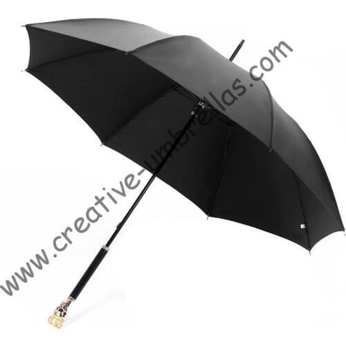 Straight golf umbrellas 10mm fiberglass shaft and 4.0mm fiberglass ribs,hand open,windproof,skeleton head,skull handle