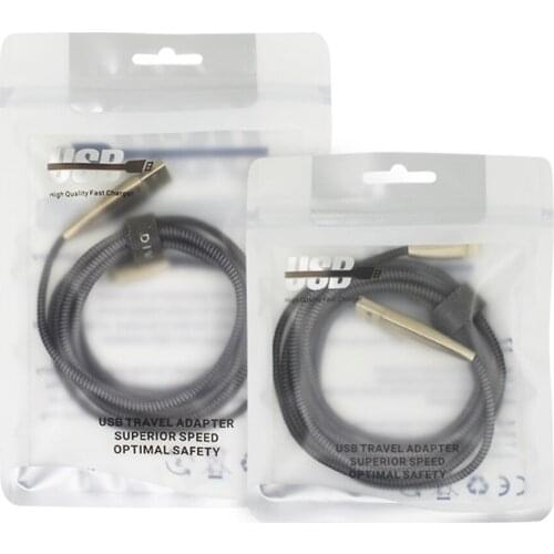 100Pcs USB Data Line Plastic Zip Lock Bag with Clear Window Hang Hole Waterproof Reusable Reclosable Recycable Packaging Pouches