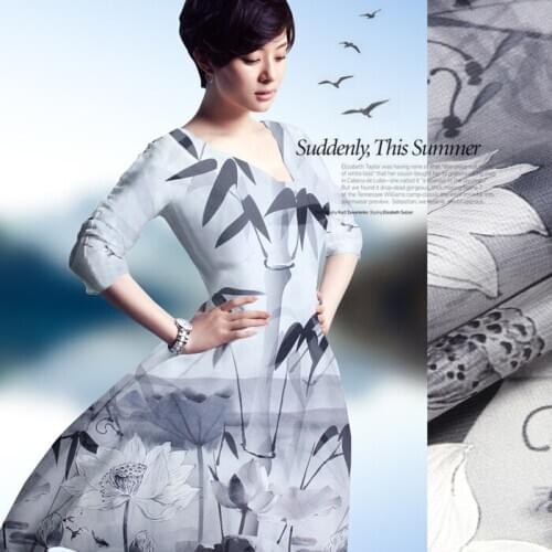 140 cm plaid silk organza fabric 12 mm printed chinese silk fabric micro perspective dress fabric wholesale silk cloth