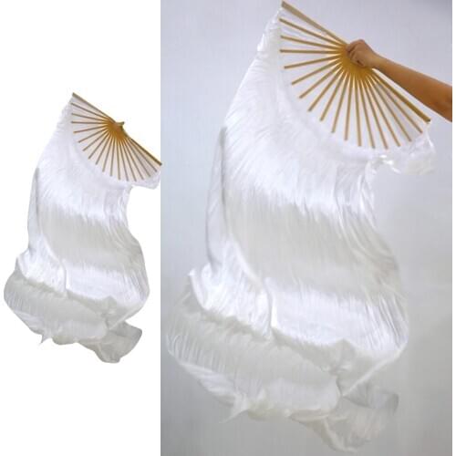 2Pack Ladies Belly Dance Long 100% Silk Fan Veil Folding Fan Dance Props
