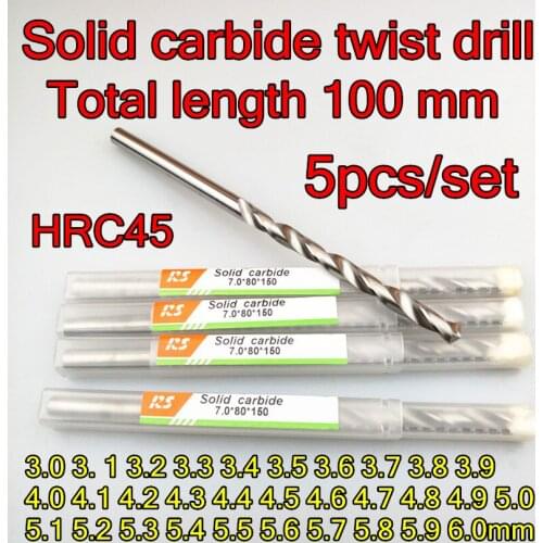 3.0mm-6.0mm x55x100mm Total length 100mm 2pcs/set HRC45 Made in Taiwan Solid carbide twist drill Free shipping