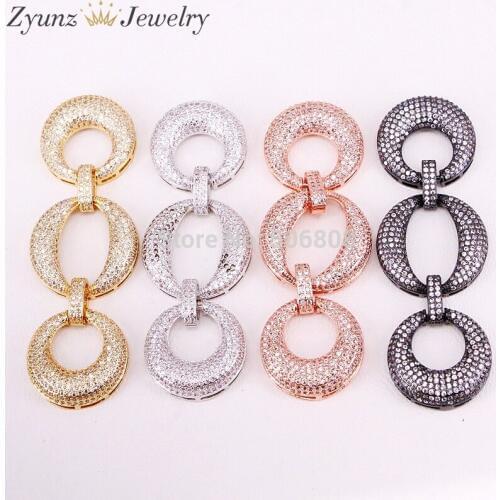 4PCS ZYZ324-9548 Three Circle Connector, Micro Pave Clear CZ Stone Pendant Charms, Necklace Connector Bead, DIY Jewelry Findings