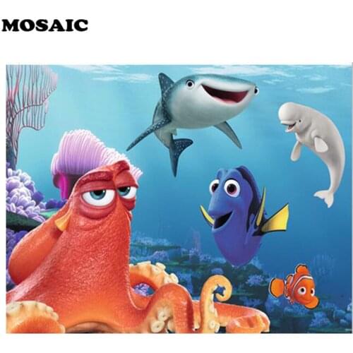 5D Diy Full Square Diamond Painting cartoon Sea fish Mosaics Cross-stitch paint whit Diamond Embroidery home Decoration gift