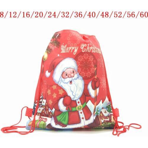 6/60PCS Santa Sacks Christmas Gift Drawstring Canvas Santa Bag Large Santa Claus Gift Bag Personalized Santa Bag Home Decoration