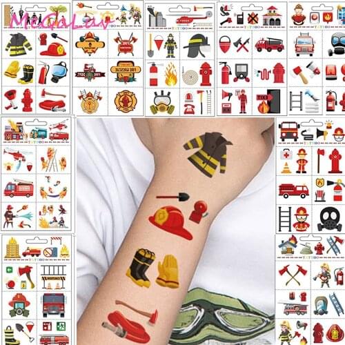 Firefighting Farm Construction Vehicle Temporary Tattoo Excavator Stickers Firemen Party Waterproof Tattoo Sticker Boys Gifts