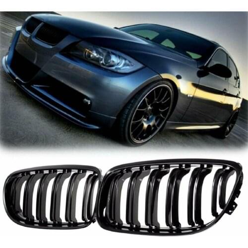 1 Pair Car Grille Gloss Black M Style ABS Dual Slat Vehicle Grille 51137201969 51137201970 for BMW 3 Series E90 09-11 Accessorie