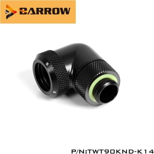 Barrow TWT90KND-K14, pc water cooling 90 Degree Rotary Hard Tube Fittings, G1/4 Adapters for OD12mm / OD14mm Hard Tubes