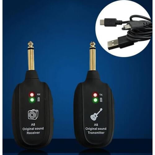 UHF Wireless Guitar Basses Transmitter Receiver 50m Propagation Distance Music System Built-in Rechargeable Accessories