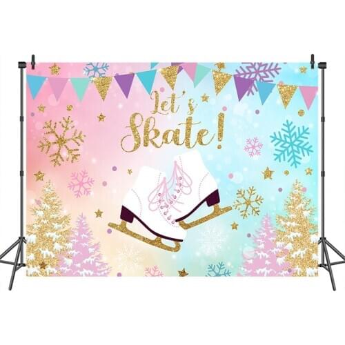 Lets Skate theme Party Photography Backdrop Colorful Snowflake Forest backdrops Birthday Party Baby Shower Banner Decor