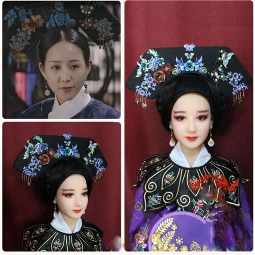 Drama Hair Tiara for TV Play Ruyis Royal Love HaiLan Design Imitate Blue Cloisonne Antique Tian-Tsui Atrowrk Qing Dynasty QiTou
