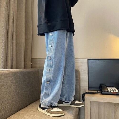 Jeans Men Harajuku Button Design Vintage Casual Denim Trousers Autumn Fashion Hip Hop Straight Vaqueros Pants Calça Masculina