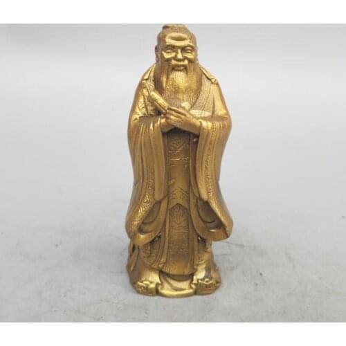 China seiko carving Pure brass Confucius small statue