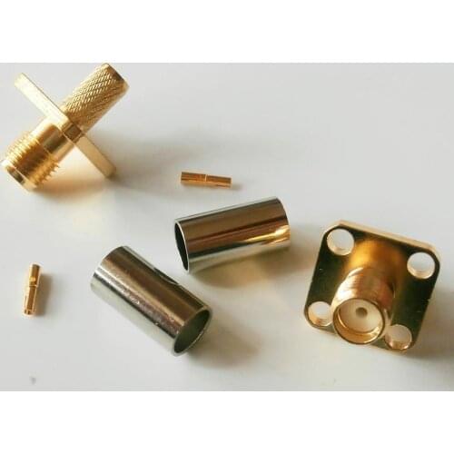 5X Pcs High-quality RF Connector SMA Female plug Crimp for LMR195 RG58 RG142 RG223 RG400 Cable 4 Hole Flange Chassis Panel Mount