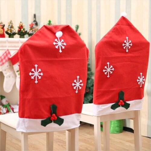 Creative 3D Snowflake Chair Covers Christmas Santa Claus Red Hat Dinner Table Chair Decor Home Xmas Christmas Supplies