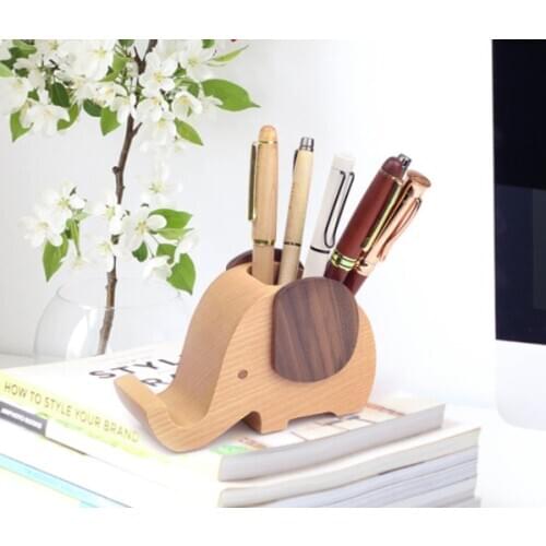 Creative solid wood pen holder office supplies pen holder mobile phone bracket solid wood pen barrel