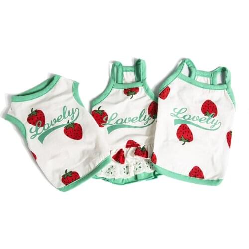 Summer Cotton Pet Dog T-shirt Vest Sweet Strawberry Pet Clothes for Dogs Cats Puppy Cat Clothing Yorkshire Shih Tzu Shirts Dress