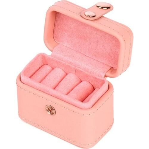 Mini Snap Leather Ring Storage Box Earring Bangle Display Case Women Jewelry Organizer Holder