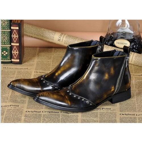 Men boots bronze Pointed ankle boots brock high-top shoes for men snow boots Martin boots recreational short tube tide snowboots