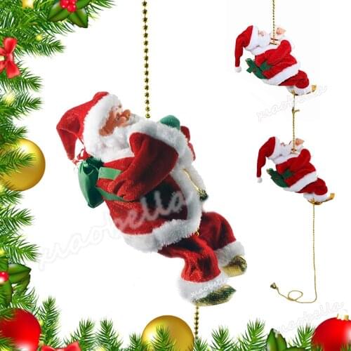 26cm Battery Operated Rope Climbing Santa Claus musical Toys For Christmas Tree Hanging Pendant Ornament Decor X-mas Decorations