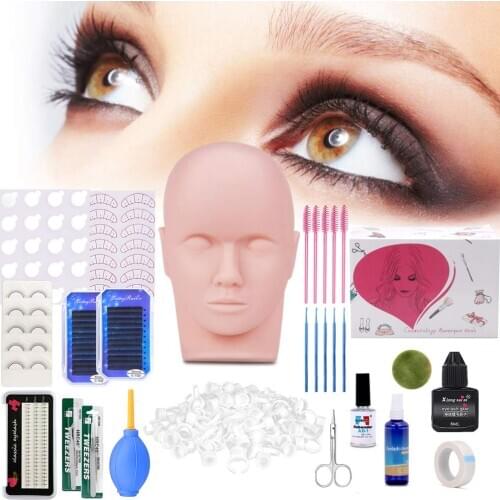 Professional Eyelash Set 19Pcs False Eyelash Extension Training Makeup Tools Exercise Kit with Eye Training Head
