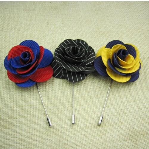 Newest 5cm Men double color rose flower stick pin lapel pin brooch pins 12pcs/lot 3color for your choice Free shipping