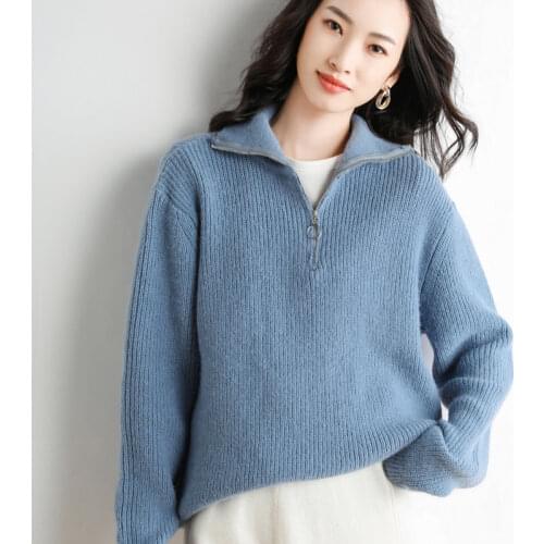 New Brand Autumn and Winter Women Cashmere Wool Blended Sweater Thickened Lapel Pullover Warm Loose Knit Bottoming Coat Ladies