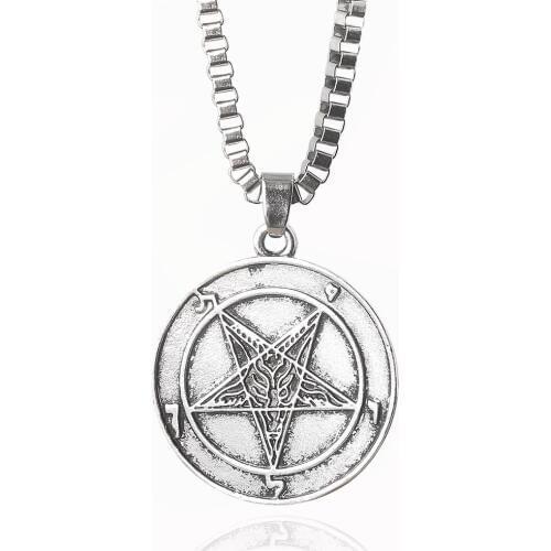 Sigil of Lucifer Satanic Symbol Necklace Inverted Pentagram Samael Lilith Baphomet Goat Choker For Men Norse Vikings Jewelry