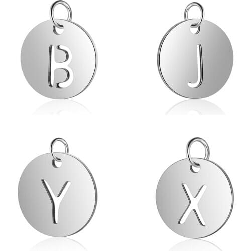 10Pcs/lot Stainless Steel Hollow 26 English Letters Jewelry Pendants DIY Jewelry Making Findings Round Necklace Bracelets Charms