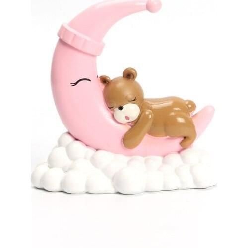 Resin Craft cartoon Moon sleeping bear Sculpture Home Desktop Ornament Cake Topper baking decoration Accessories gift