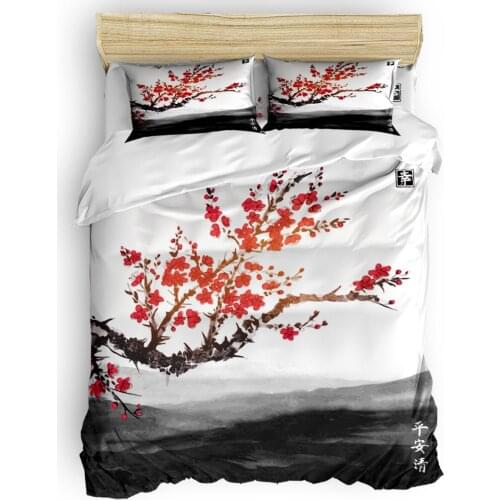 Cherry Blossom Ink Painting Duvet Cover Set Home Textile Bedclothes Comforter Bedding Set Luxury Bedroom Set Sheet