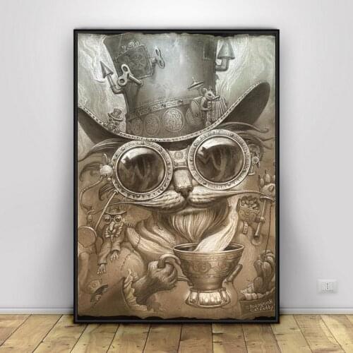 Steampunk Cat Canvas Painting Posters and Prints Wall Art Pictures For Living Room Home Office Hotel Apartment