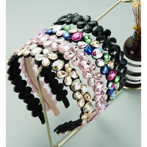 Ins Wind Korean Simple Thin Side Rhinestone Hairband Chain Flower Full Hair Accessories European American Pressed Headband