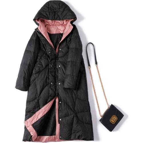 Ladies Long Hooded Down Coat Women 2021 Winter Thick Warm Padded Puffer Jackets for Women Down Parkas Female Snow Outerwear